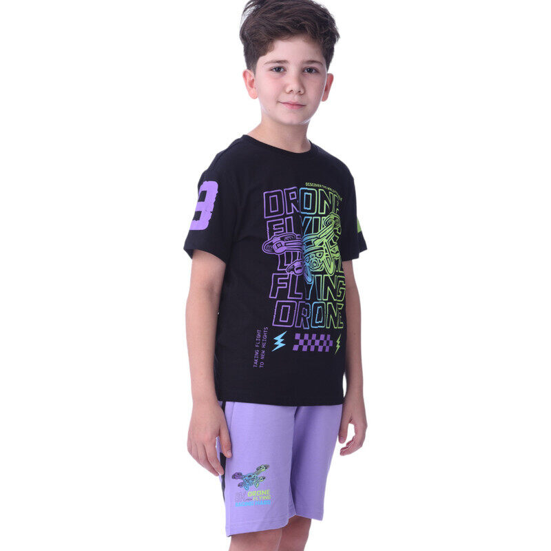 

2 Piece Set for Senior Boys' T-Shirt & Shorts Sets 8-14 Years- Black and Lilac colour Comfortable Fit 100 % percent Cotton - victor and jane