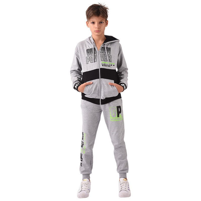 

Urbasy Kids 100% Cotton, Zip Thru Sweatjacket with Joggers Set -GREY