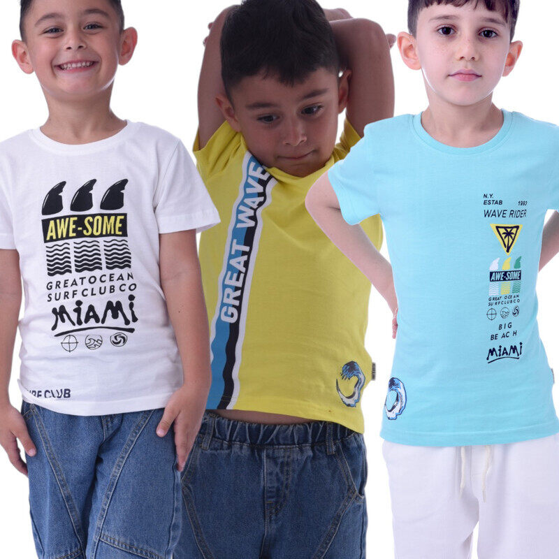 

Victor And Jane Boys' 3-Pack T-Shirts (2-8Y) White, Light Blue, Bright Yellow, (100% Cotton)