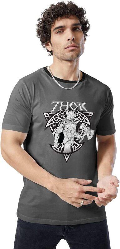 

The Souled Store Official Thor: God of Thunder (Glow in The Dark) Printed T-Shirt for Men, Double Extra Large, Grey