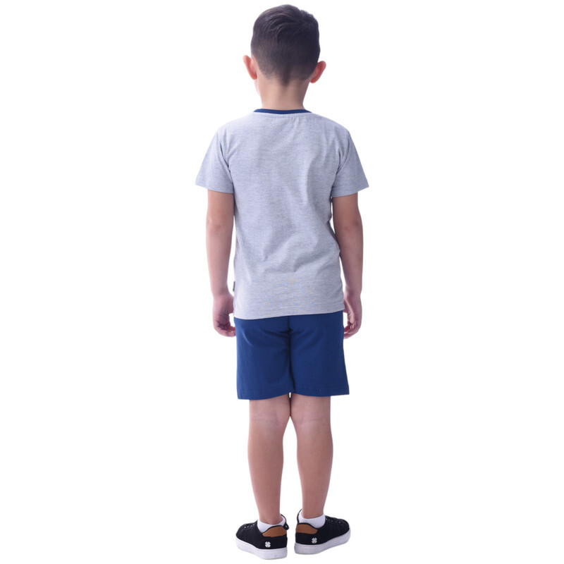 Victor & Jane Boys' Comfortable 2-Piece T-Shirt & Shorts Set (2-8 Years) - Grey & Navy, 100% Cotton