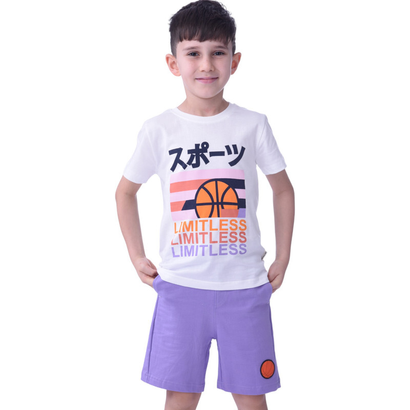 Kids Boys 2 piece Set T-Shirts & Shorts (2-8 Years): White and Lilac colour, Outfits Sets (100% Cotton)