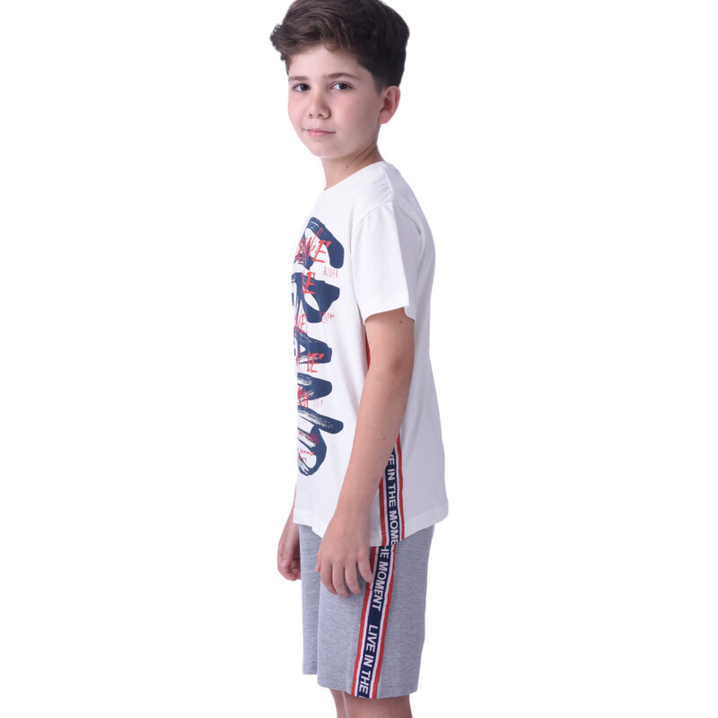 2 Piece Set for Senior Boys' T-Shirt & Shorts Sets 8-14 Years ivory and Light Grey colour Comfortable Fit 100 % percent Cotton- victor and jane