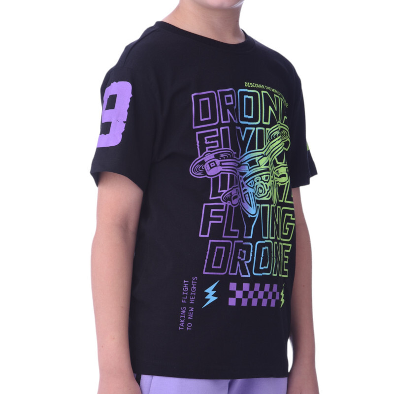 2 Piece Set for Senior Boys' T-Shirt & Shorts Sets 8-14 Years- Black and Lilac colour Comfortable Fit 100 % percent Cotton - victor and jane