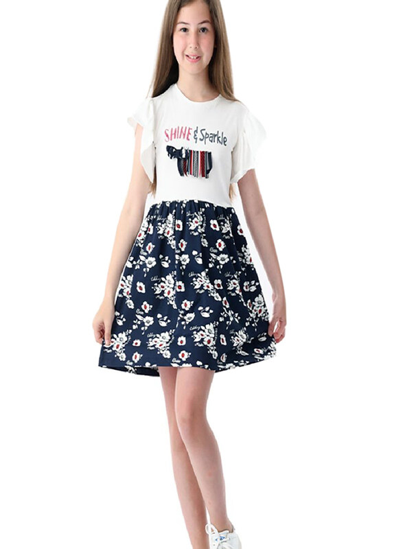 

Urbasy Cotton Kids Printed Floral Fashion Dress, 6-7 Years, White