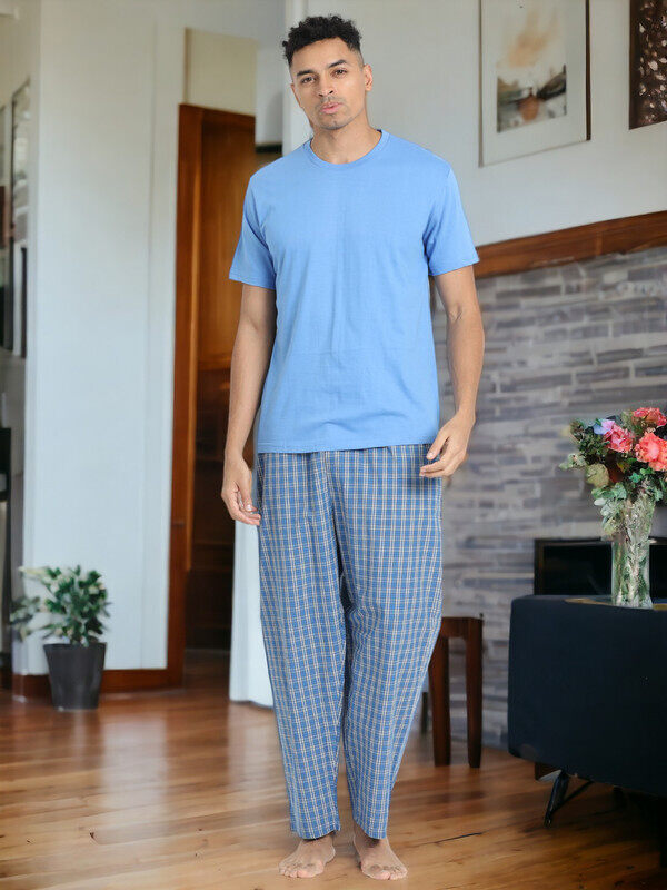 

Victor And Jane Men's Cotton Pyjama Set with Jersey Short Sleeve T-Shirt & Woven Pants