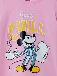 The Souled Store Official Disney: Mickey Just Chill Graphic Printed Cotton Girls T-Shirt for Girls, 9 - 10 Years, Pink