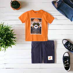 Infant Boys 2 piece Set Boys Clothes Soft & Breathable (3-24 Months): Bright Orange and Navy Blue, T-Shirts & Shorts, Outfits Sets (100% Cotton) - victor and jane
