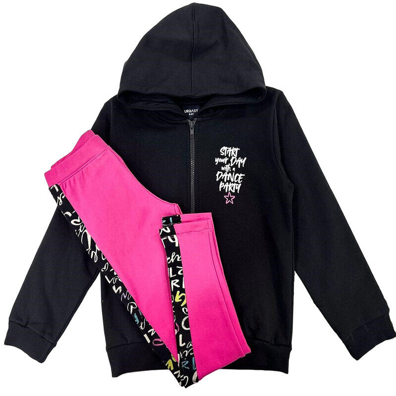 

Urbasy Kids 100% Cotton, Zip Thru Sweatjacket with - Leggings Set - BLACK