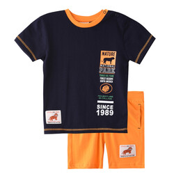 Infant Boys 2 piece Set Clothes Soft & Breathable (3-24 Months): Navy Blue and Bright Orange, T-Shirts & Shorts, Outfits Sets (100% Cotton) - victor and jane