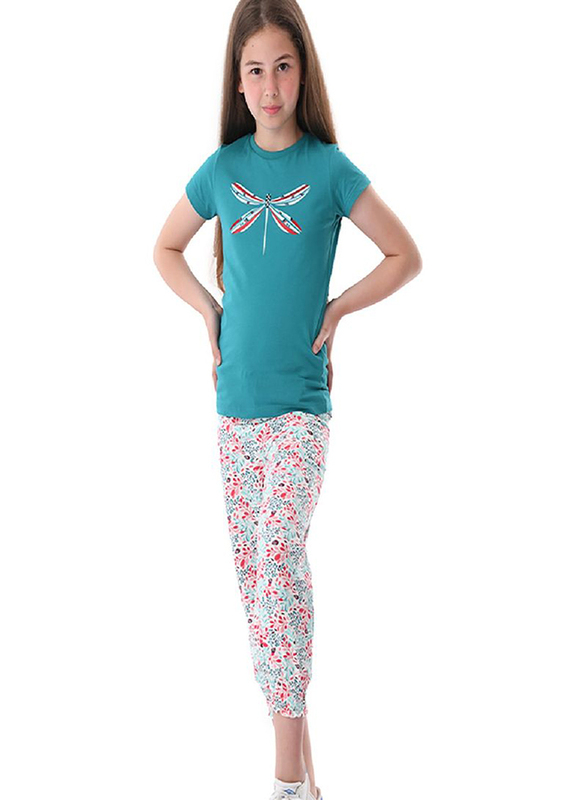 

Urbasy Fashion Round Neck Top and Printed Stretch Harem Pants Set for Girls, 8-9 Years, Green/Red/Blue