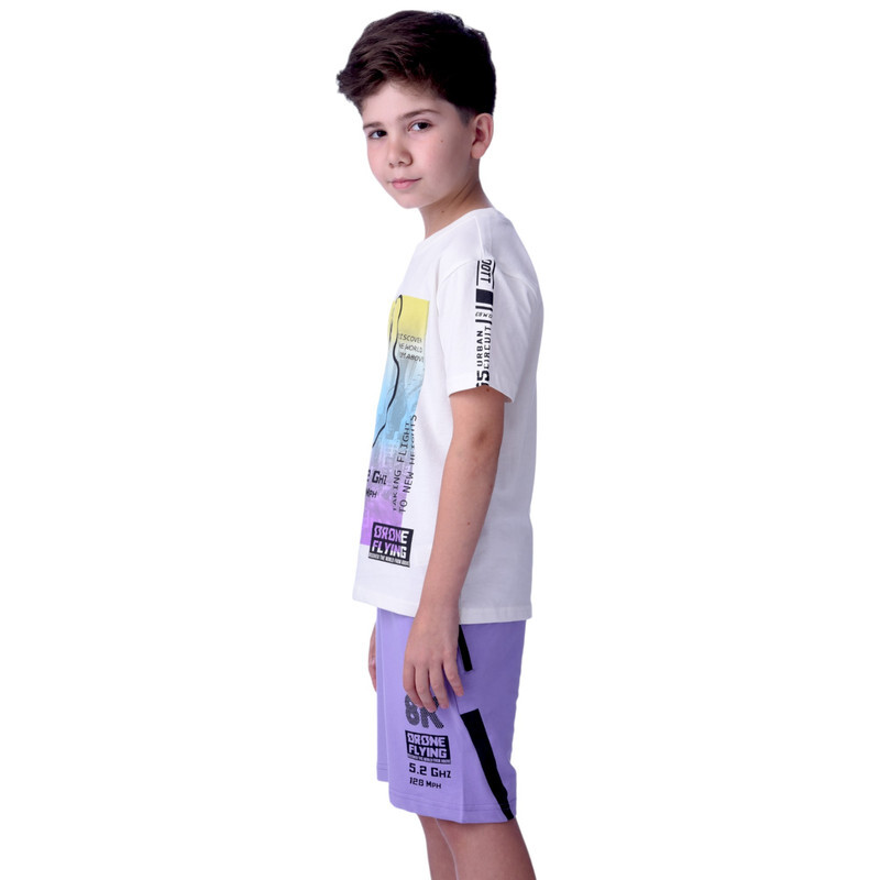 2 Piece Set for Senior Boys' T-Shirt & Shorts Sets 8-14 Years ivory and Light Grey colour Comfortable Fit 100 % percent Cotton -victor and jane