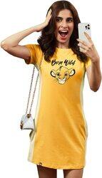 The Souled Store Official The Lion King: Born Wild Graphic Printed Cotton Pocket Dress, Medium, Multicolour
