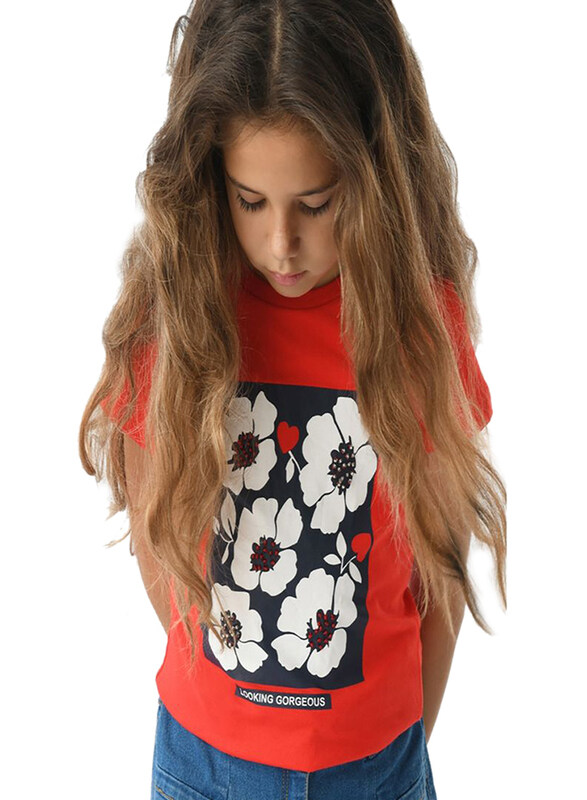 

Urbasy Round Neck Fashion T-Shirt for Girls, 8-9 Years, Coral