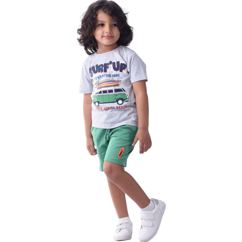 

Victor And Jane Victor & Jane Boys' Comfortable 2-Piece T-Shirt & Shorts Set (2-8 Years)- Grey & Green, 100% Cotton