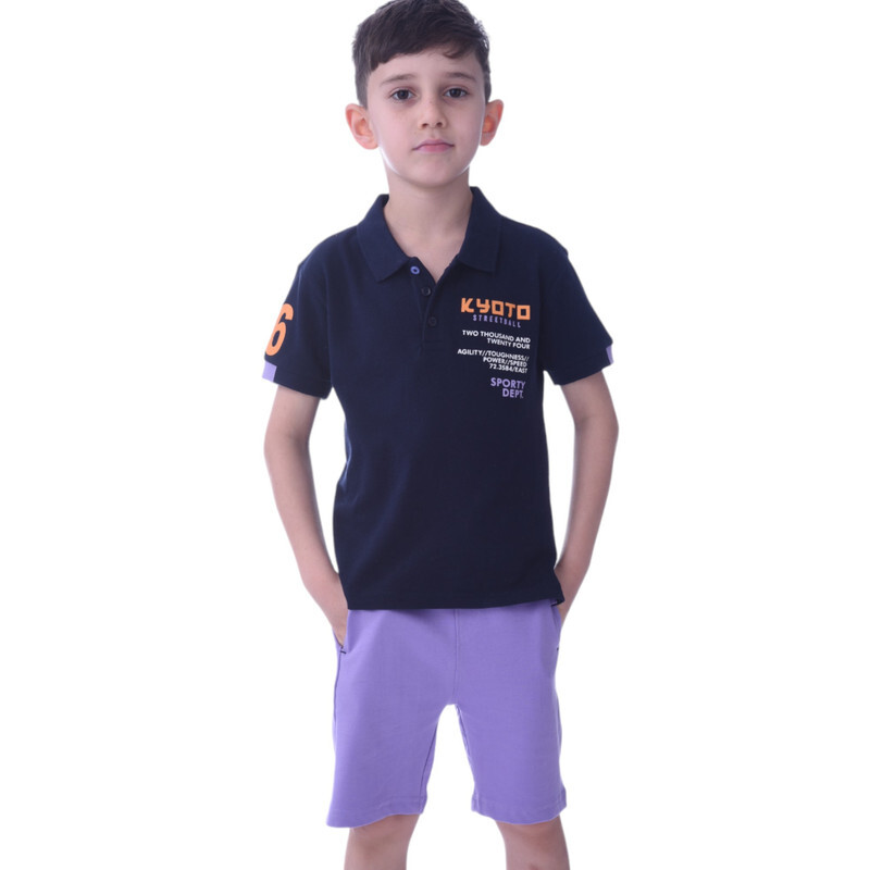 Kids Boys 2 piece Set T-Shirts & Shorts (2-8 Years): Navy Blue and Lilac colour, Outfits Sets (100% Cotton)