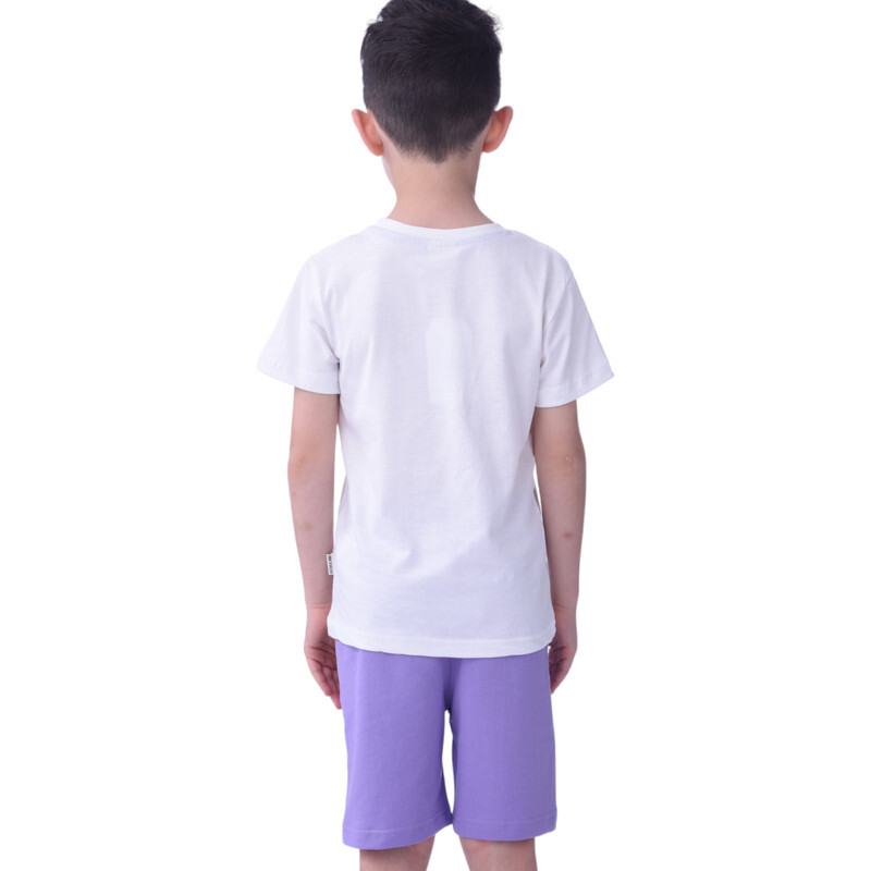 Kids Boys 2 piece Set T-Shirts & Shorts (2-8 Years): White and Lilac colour, Outfits Sets (100% Cotton)