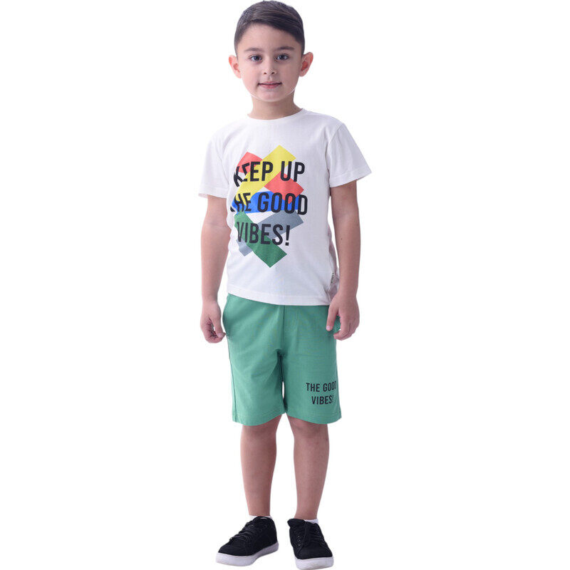 

Victor And Jane Victor & Jane Boys' Comfortable 2-Piece T-Shirt & Shorts Set (2-8 Years) Off-White & Green, 100% Cotton