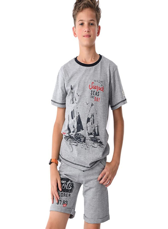 

Urbasy Boys Printed Round Neck T-Shirts with Shorts, 9 - 10 Years, Grey