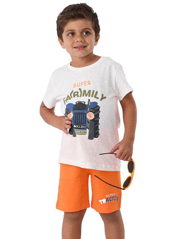 

Urbasy Printed Round Neck T-Shirt with Shorts for Boys, 4-5 Years, Orange