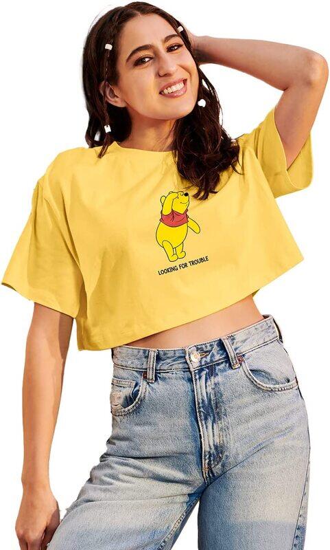 

The Souled Store Winnie The Pooh: Trouble Oversized Cropped T-Shirt for Women, Medium, Yellow
