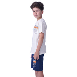 2 Piece Set for Senior Boys' T-Shirt & Shorts Sets 8-14 Years- ivory and Drak Blue colour Comfortable Fit 100 % percent Cotton-victor and jane