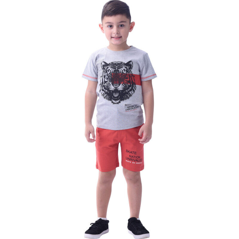 

Victor And Jane Victor & Jane Boys' Comfortable 2-Piece T-Shirt & Shorts Set (2-8 Years) - Grey & Rust, 100% Cotton