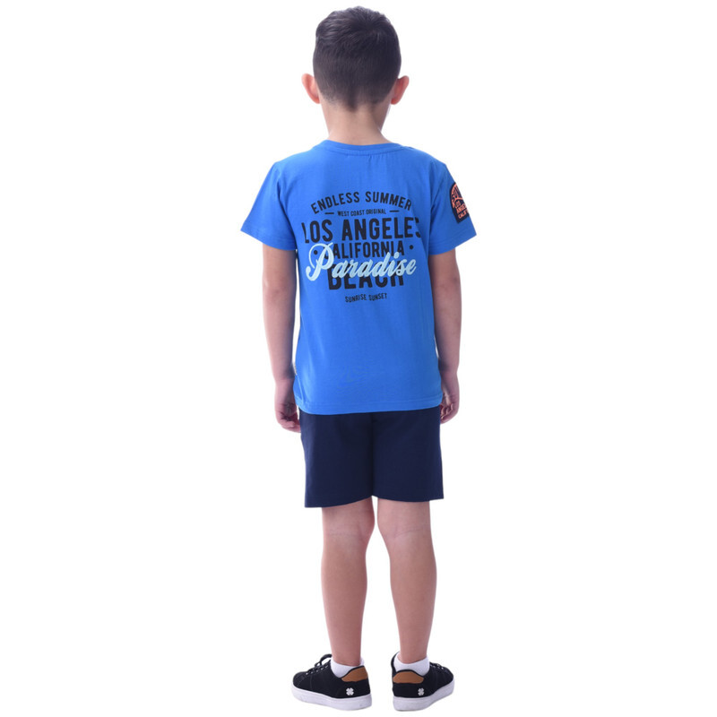 Victor & Jane Boys' Comfortable 2-Piece T-Shirt & Shorts Set (2-8 Years) -Blue & Navy, 100% Cotton