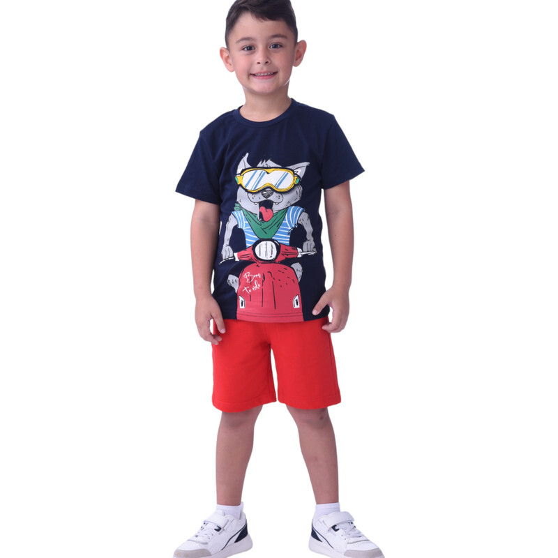 Kids Boys 2 piece Set T-Shirts & Shorts (2-8 Years): Navy Blue and Red colour, Outfits Sets (100% Cotton)