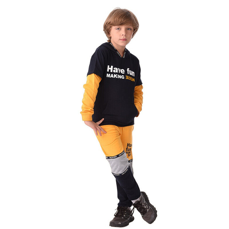 

URBASY Kids 100% Cotton Hooded Jogger Set- NAVY BLUE