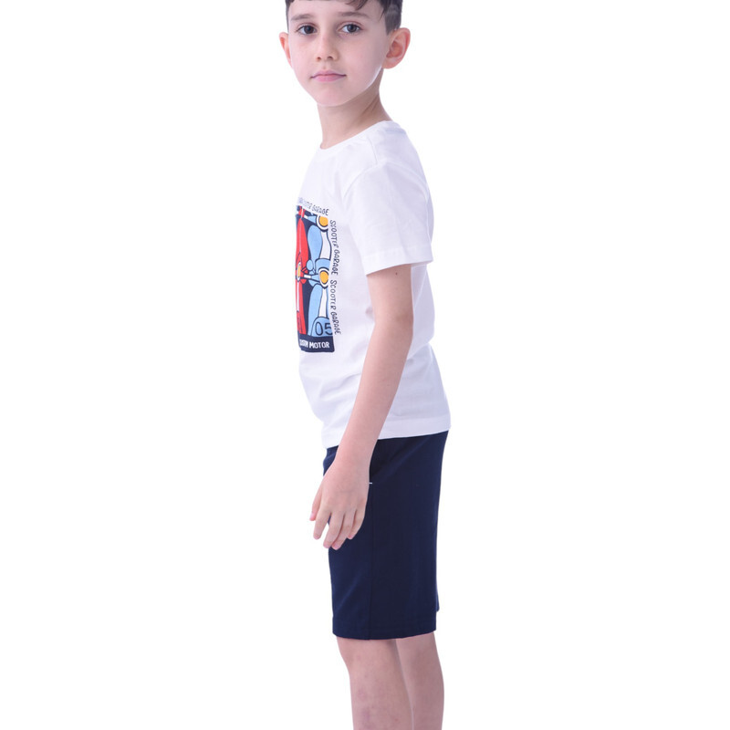 Kids  Boys 2 piece Set T-Shirts & Shorts  (2-8 Years): White and Navy Blue colour, Outfits Sets (100% Cotton)