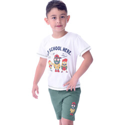 Kids Boys 2 piece Set T-Shirts & Shorts  (2-8 Years): ivory and Dark Green colour, Outfits Sets (100% Cotton)