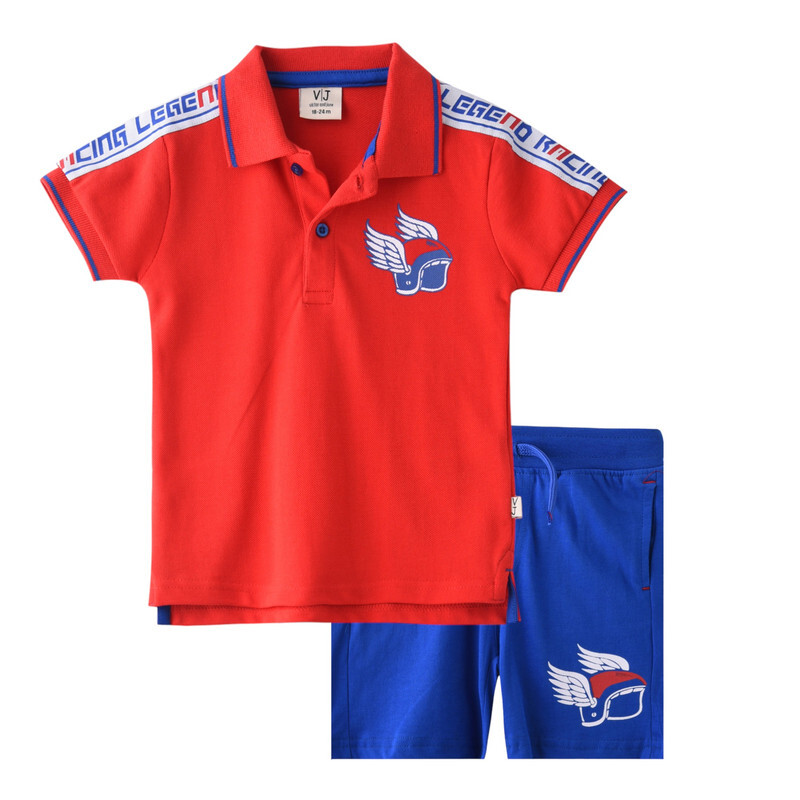 Infant Boys 2 piece Set Clothes Soft & Breathable (3-24 Months): Red and Royal Blue , T-Shirts & Shorts, Outfits Sets (100% Cotton) - victor and jane
