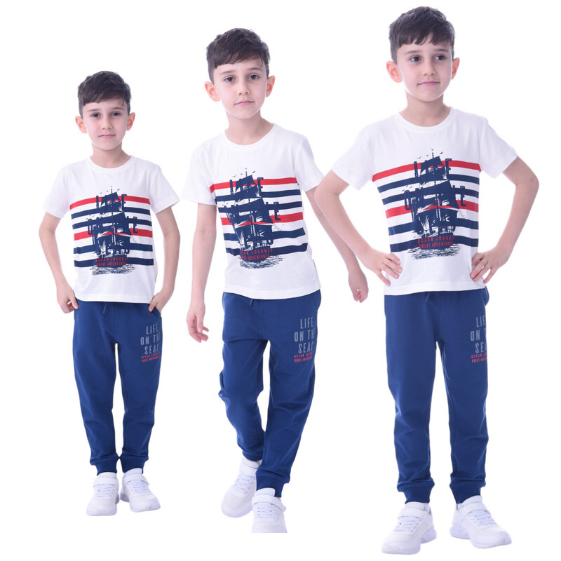 Kids Boys 2 piece Set T-Shirts & Jogger (2-8 Years): White Red and  Navy colour, Outfits Sets (100% Cotton)