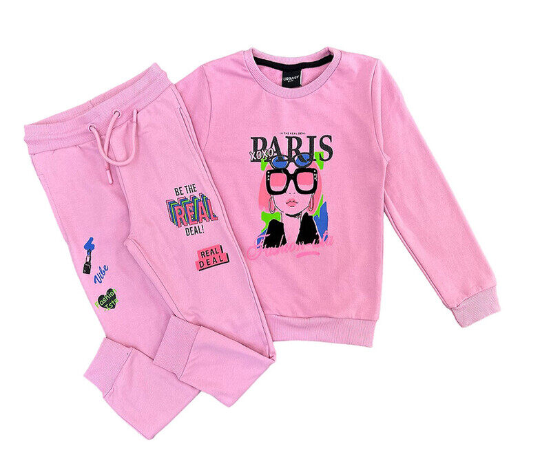 

Urbasy Kids 100% Cotton Full Sleeves Sweatshirt with Joggers Set - PINK