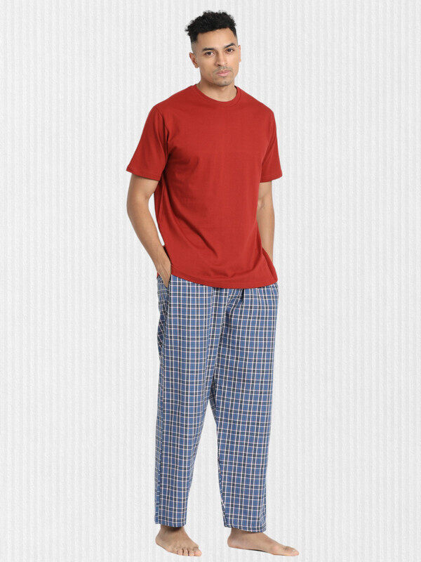 

Victor And Jane Men's Cotton Pyjama Set with Jersey Short Sleeve T-Shirt & Woven Pants