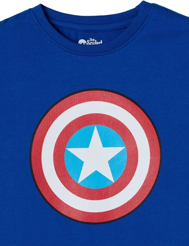 The Souled Store Official Marvel: Captain America Shield Printed T-Shirt for Boys, 7 - 8 Years, Blue