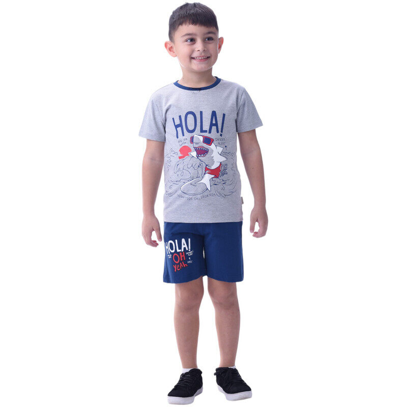 

Victor And Jane Victor & Jane Boys' Comfortable 2-Piece T-Shirt & Shorts Set (2-8 Years) - Grey & Navy, 100% Cotton