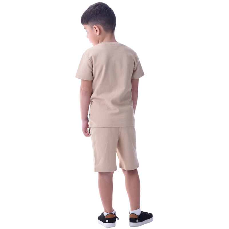 Victor & Jane Boys' Comfortable 2-Piece T-Shirt & Shorts Set (2-8 Years)- Beige, 100% Cotton