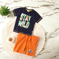 Infant Boys 2 piece Set Clothes Soft & Breathable (3-24 Months): Navy Blue and Bright Orange, T-Shirts & Shorts, Outfits Sets (100% Cotton) - victor and jane