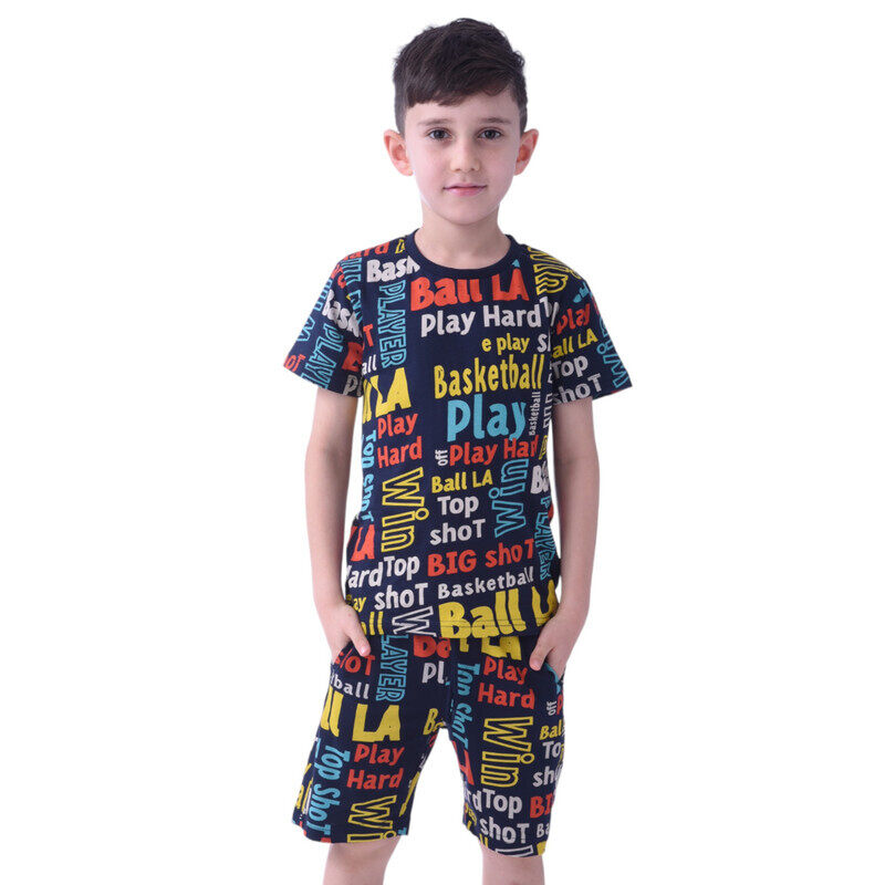 

Victor And Jane kids Boys 2 piece Set T-Shirts & Shorts (2-8 Years): Navy Blue colour, Outfits Sets (100% Cotton)