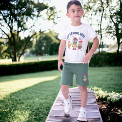 Kids Boys 2 piece Set T-Shirts & Shorts  (2-8 Years): ivory and Dark Green colour, Outfits Sets (100% Cotton)