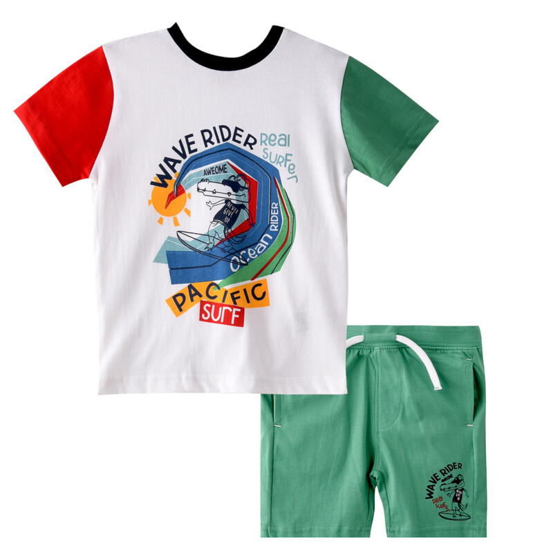 Infant Boys 2 piece Set Clothes Soft & Breathable (3-24 Months): White Green and Red, T-Shirts & Shorts, Outfits Sets (100% Cotton) - victor and jane