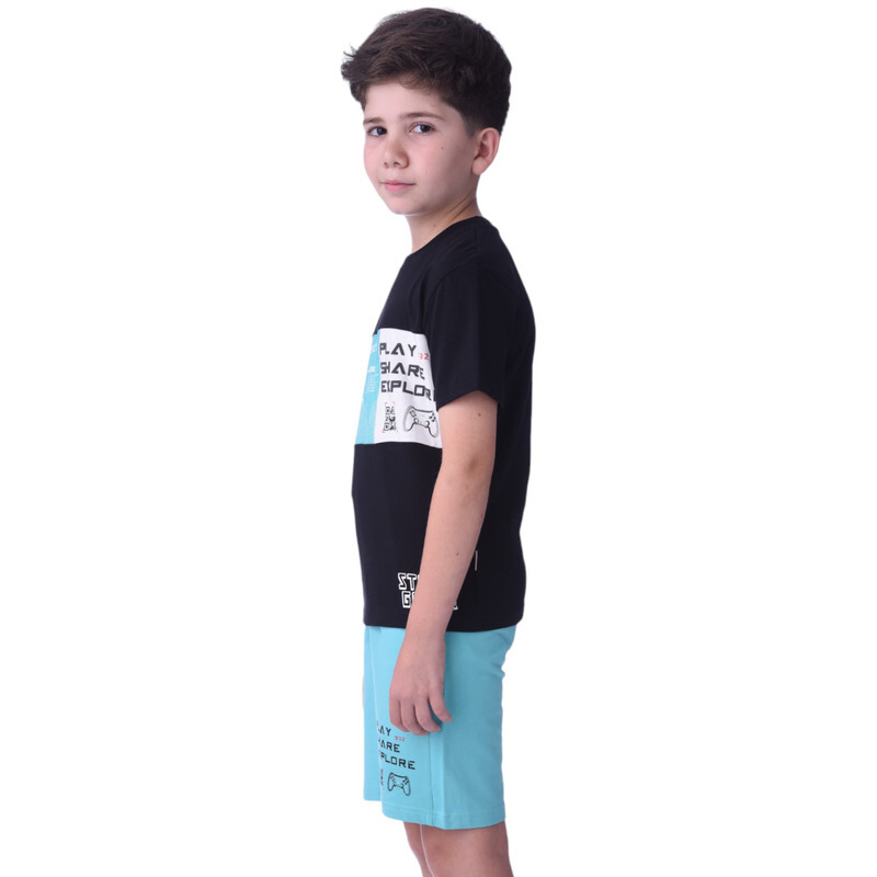 2 Piece Set for Senior Boys' T-Shirt & Shorts Sets 8-14 Years -Black and Light Green Comfortable Fit 100 % percent Cotton-victor and jane