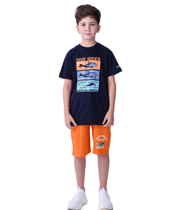 

2 Piece Set for Senior Boys' T-Shirt & Shorts Sets 8-14 Years- Navy Blue and Dark Orange colour Comfortable Fit 100 % percent Cotton -victor and jane