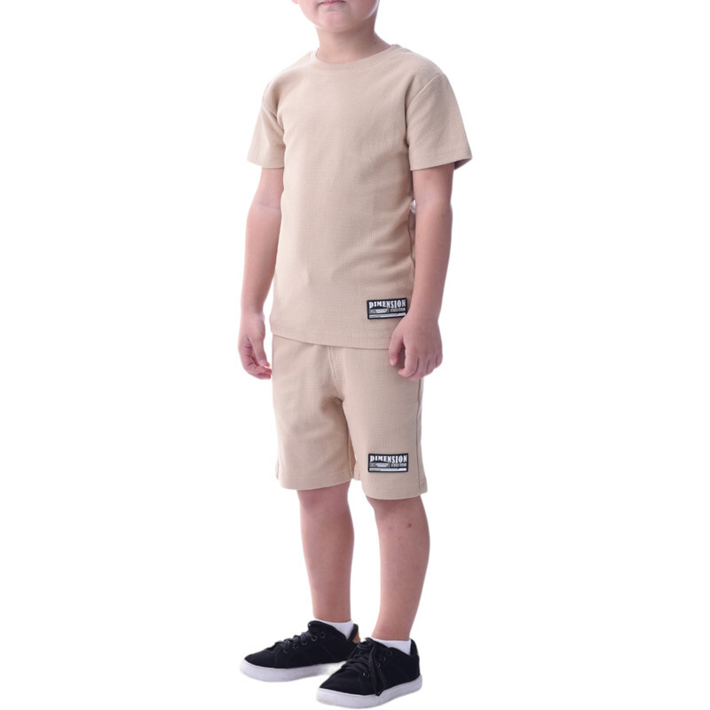 Victor & Jane Boys' Comfortable 2-Piece T-Shirt & Shorts Set (2-8 Years)- Beige, 100% Cotton