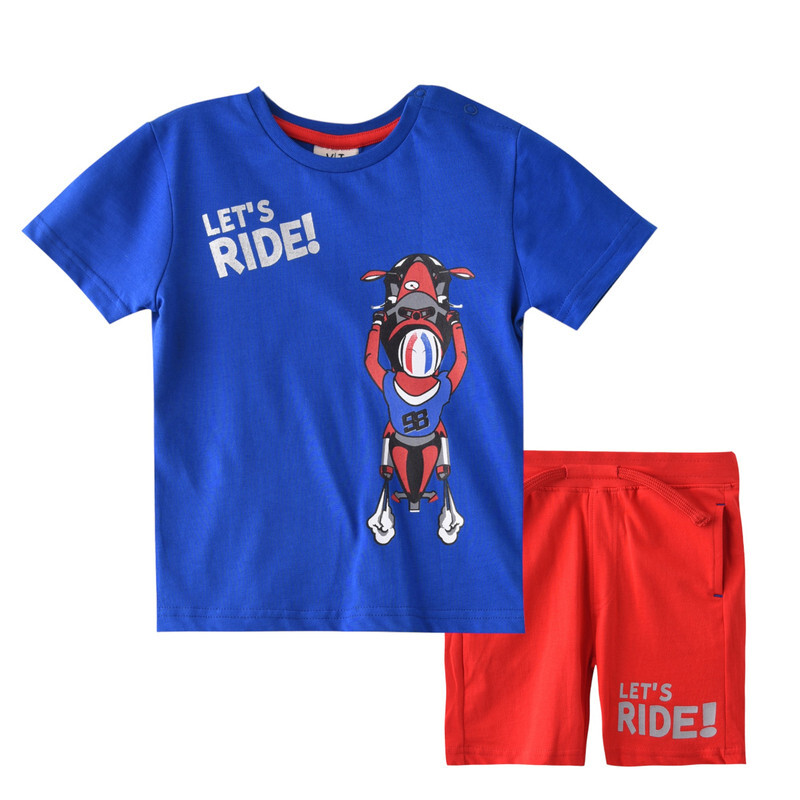 Infant Boys 2 piece Set Clothes Soft & Breathable (3-24 Months): Royal Blue and Red, T-Shirts & Shorts, Outfits Sets (100% Cotton) - victor and jane