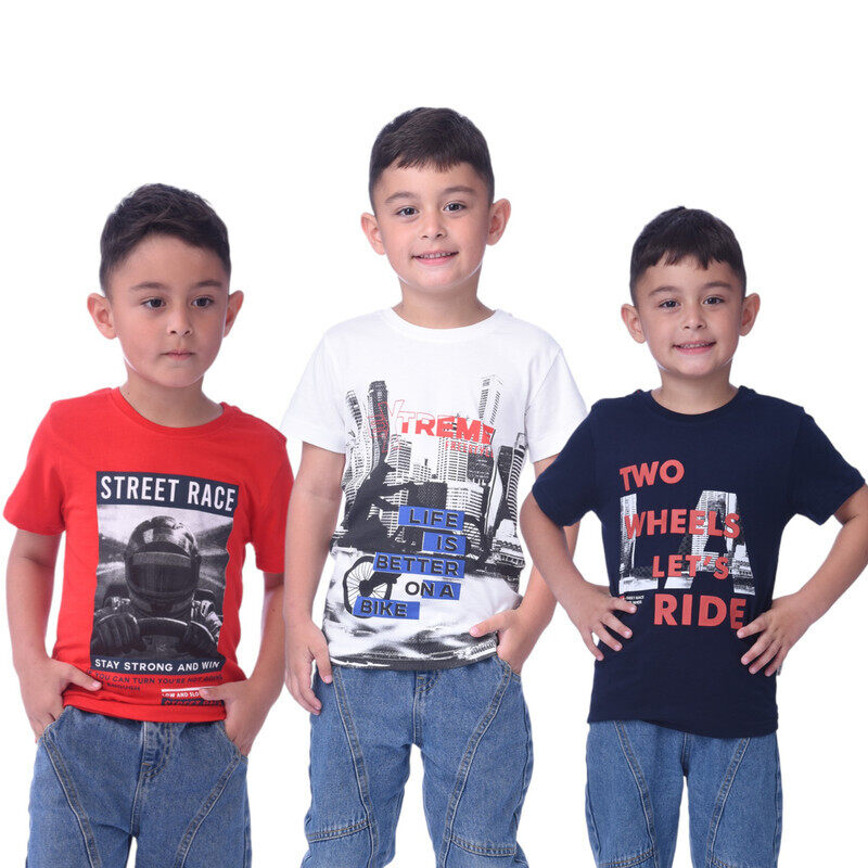 Boys' 3-Pack T-Shirts (2-8Y) White, Navy Blue,Light (100% Cotton)