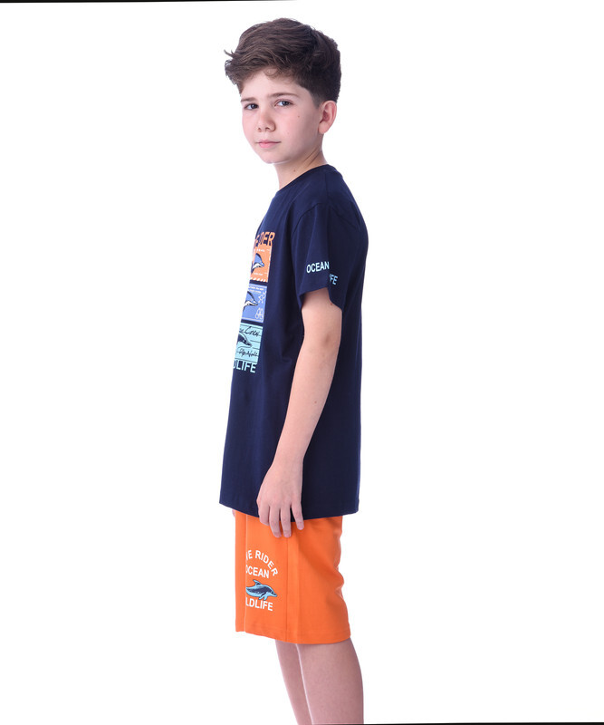 2 Piece Set for Senior Boys' T-Shirt & Shorts Sets 8-14 Years- Navy Blue and Dark Orange colour Comfortable Fit 100 % percent Cotton -victor and jane