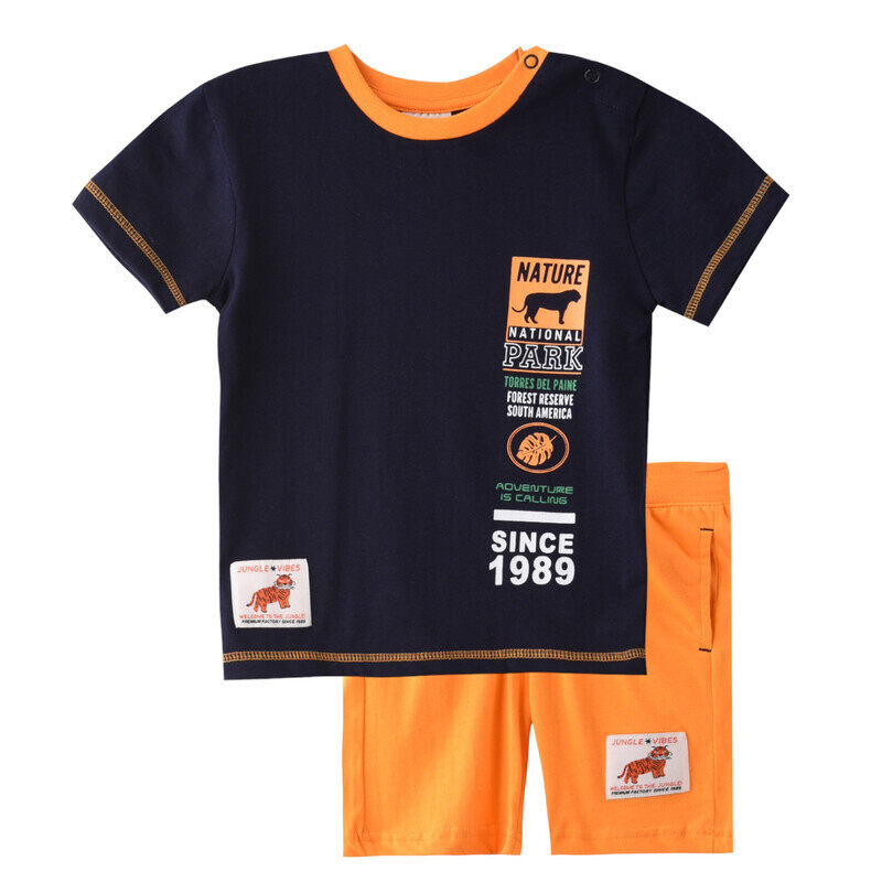 

Victor And Jane Infant Boys 2 piece Set Clothes Soft & Breathable (3-24 Months): Navy Blue and Bright Orange, T-Shirts & Shorts, Outfits Sets (100% Cotton) - victor a